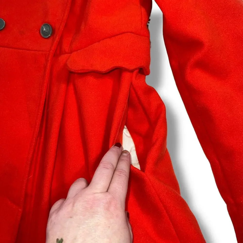 Cat & Jack Girls Dress Coat Jacket Faux Fur Hood Double Breasted Knee Length Red